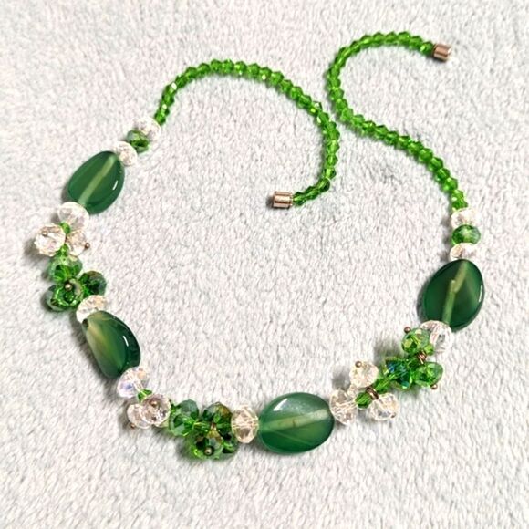 Vintage Artisan Made Green Crystal Bead and Glass Bead Necklaces - Picture 2 of 13